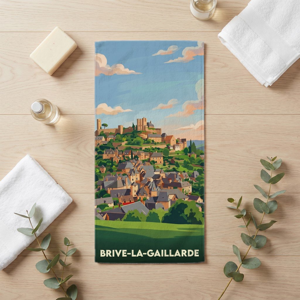 Serviette de bain 30 cm x 60 cm souvenir de Brive-la-Gaillarde