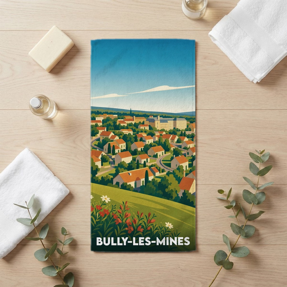 Serviette de bain 30 cm x 60 cm souvenir de Bully-les-Mines