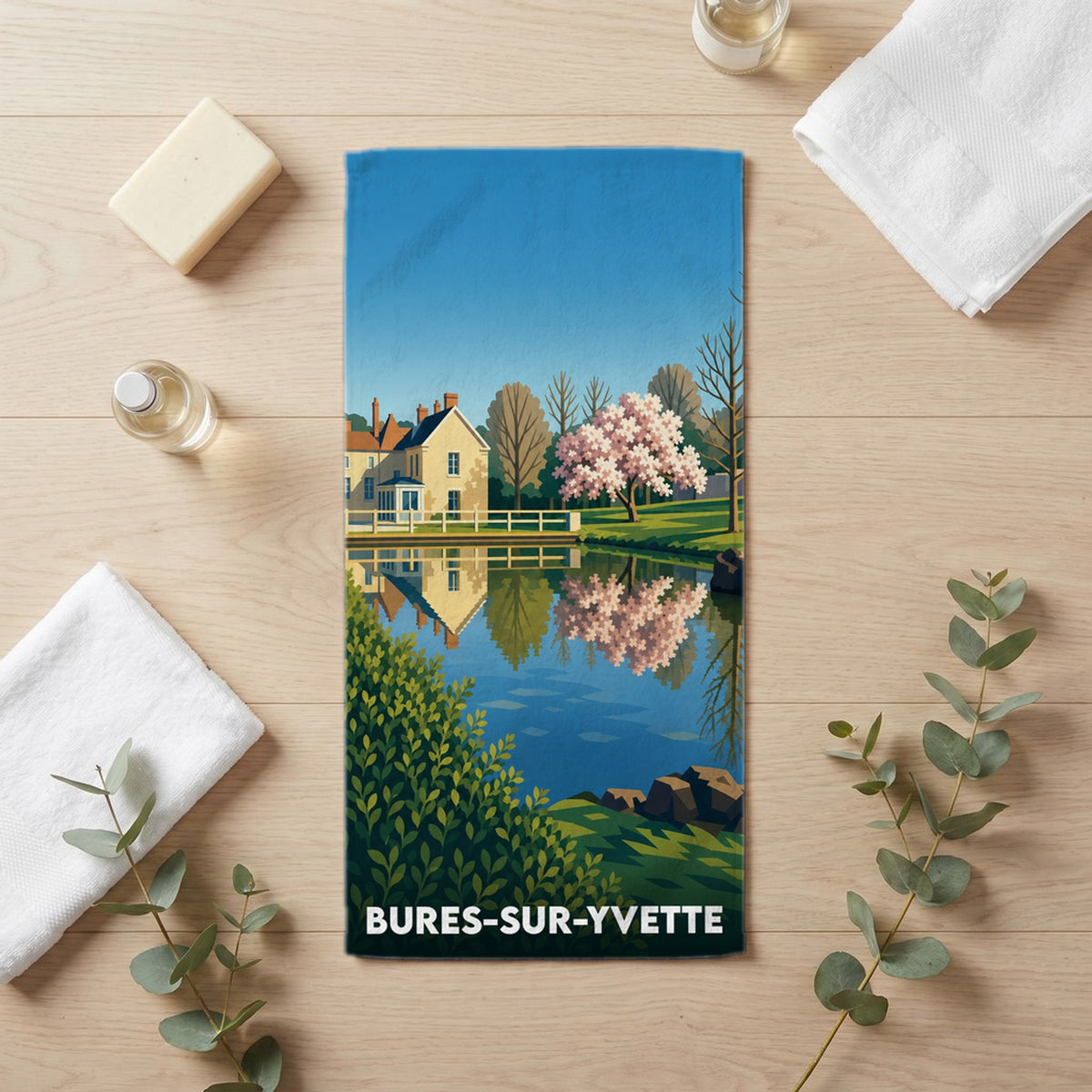 Serviette de bain 30 cm x 60 cm souvenir de Bures-sur-Yvette