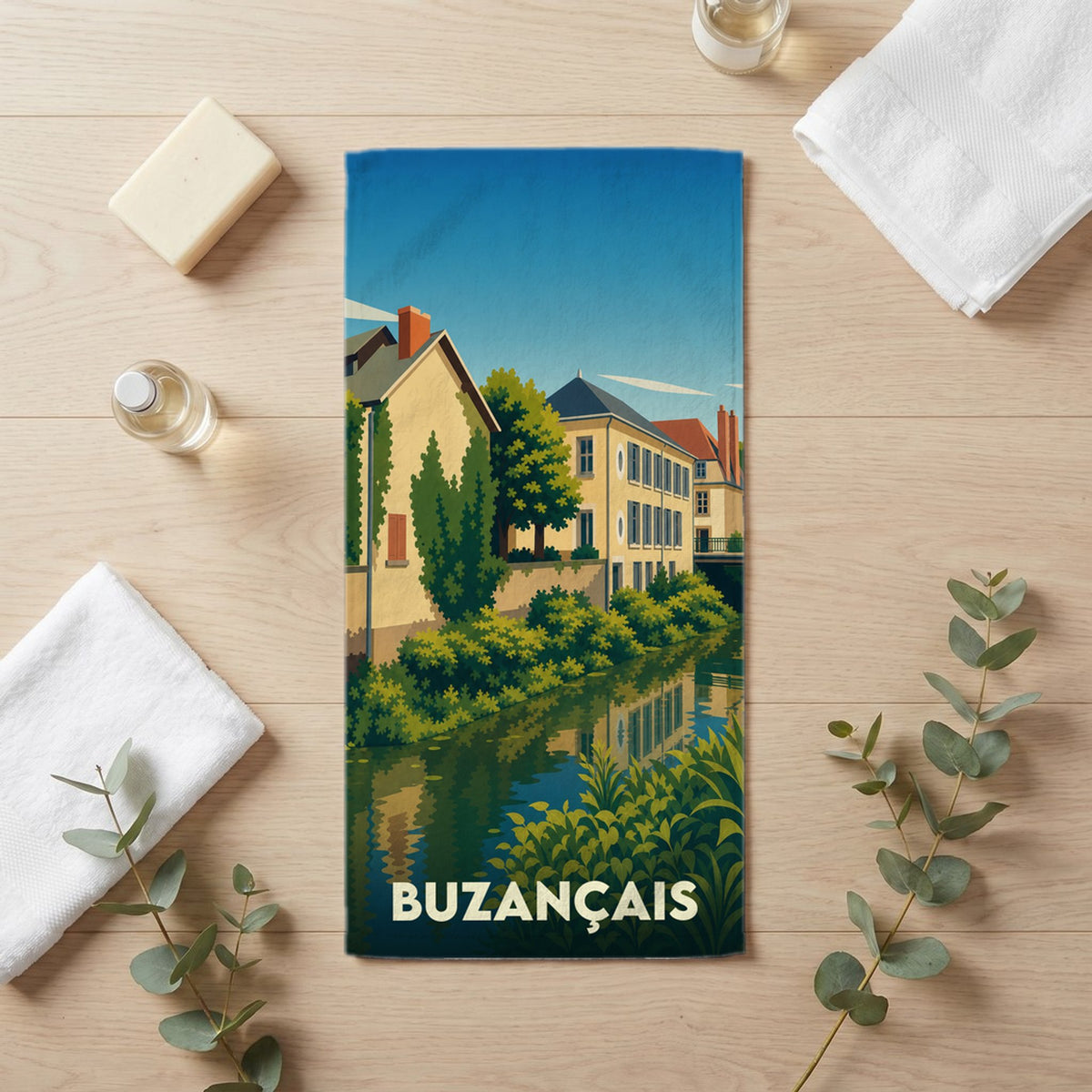 Serviette de bain 30 cm x 60 cm souvenir de Buzançais