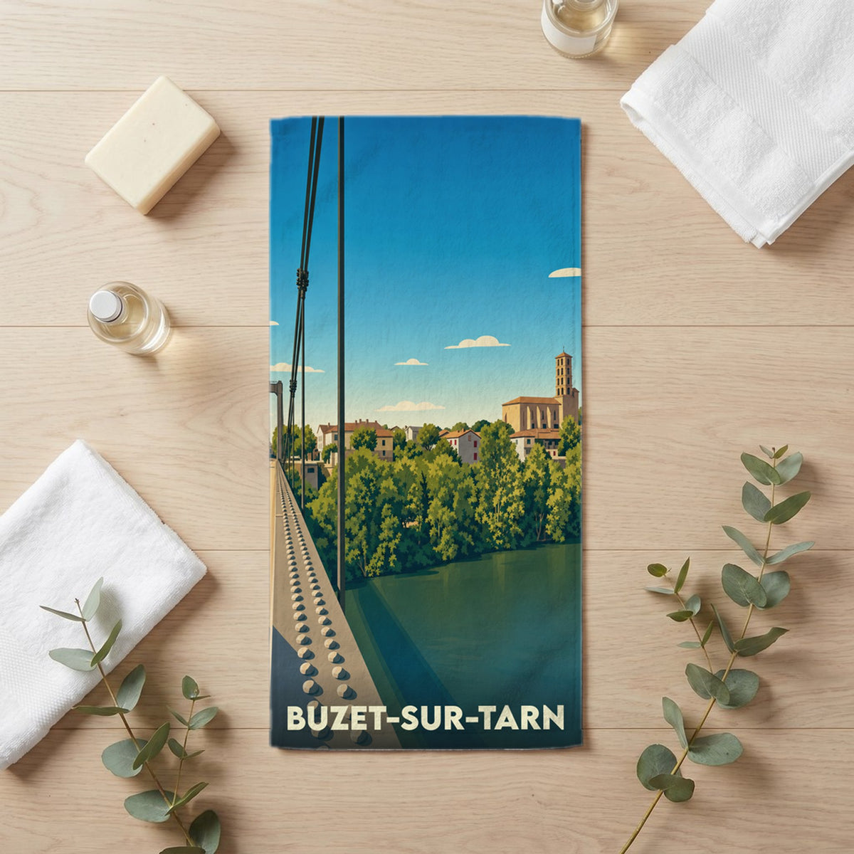 Serviette de bain 30 cm x 60 cm souvenir de Buzet-sur-Tarn