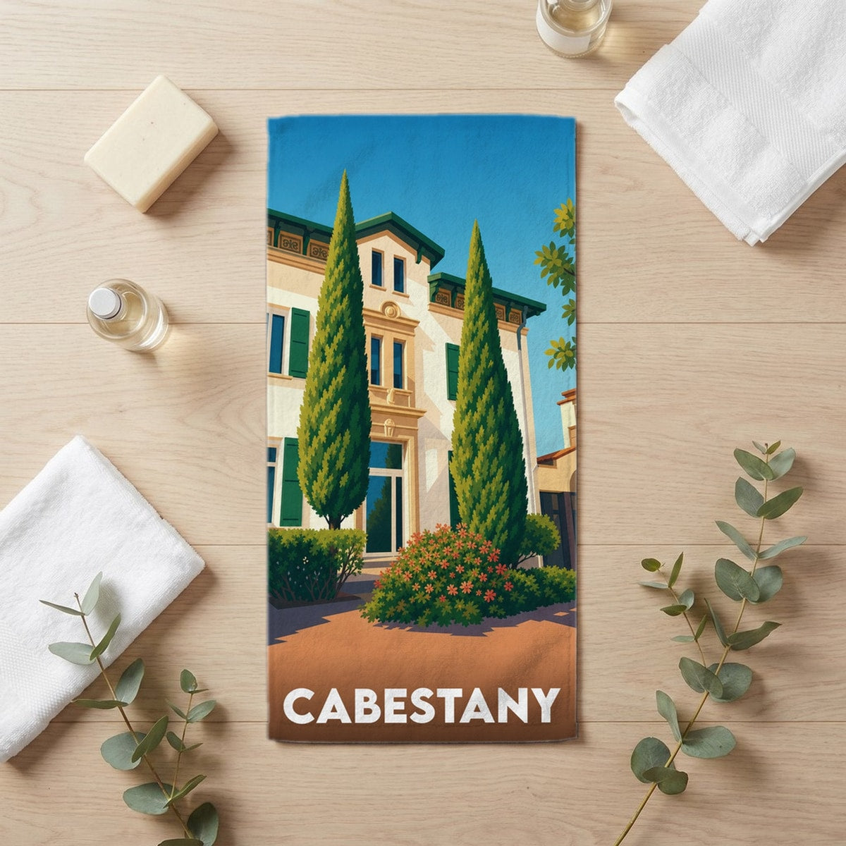Serviette de bain 30 cm x 60 cm souvenir de Cabestany
