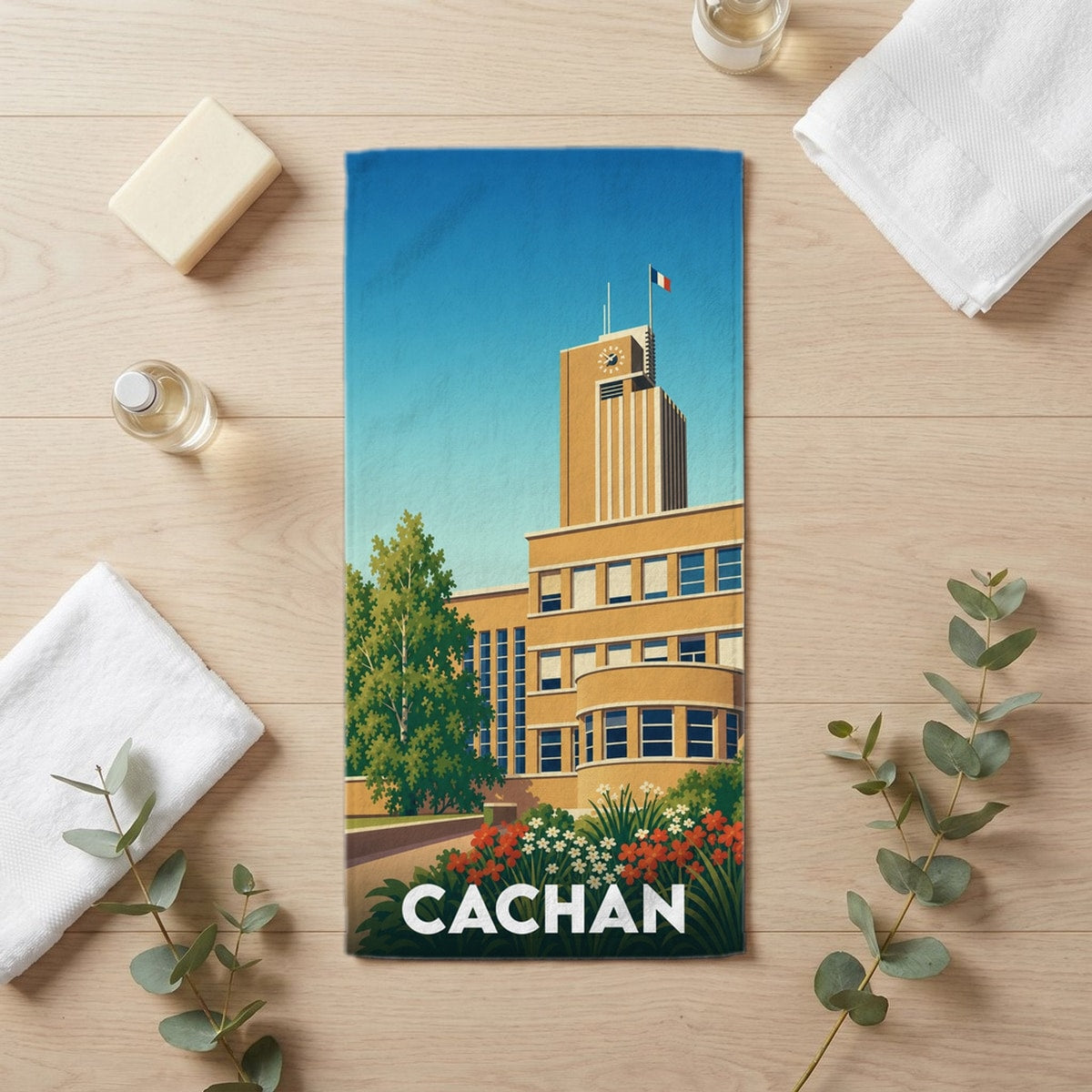 Serviette de bain 30 cm x 60 cm souvenir de Cachan