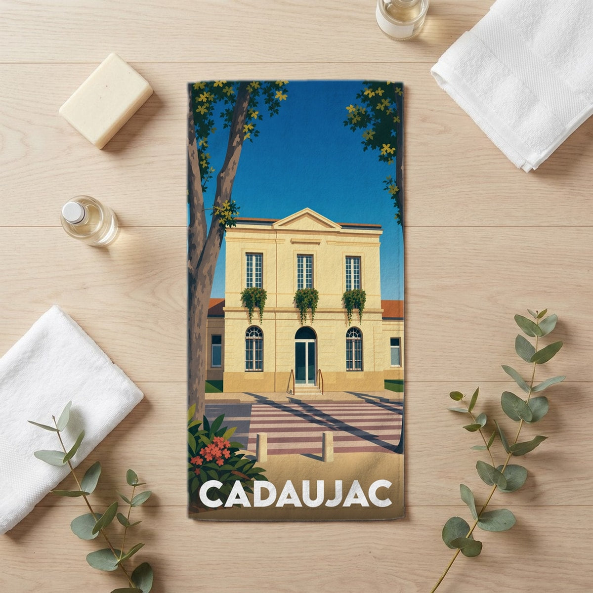 Serviette de bain 30 cm x 60 cm souvenir de Cadaujac