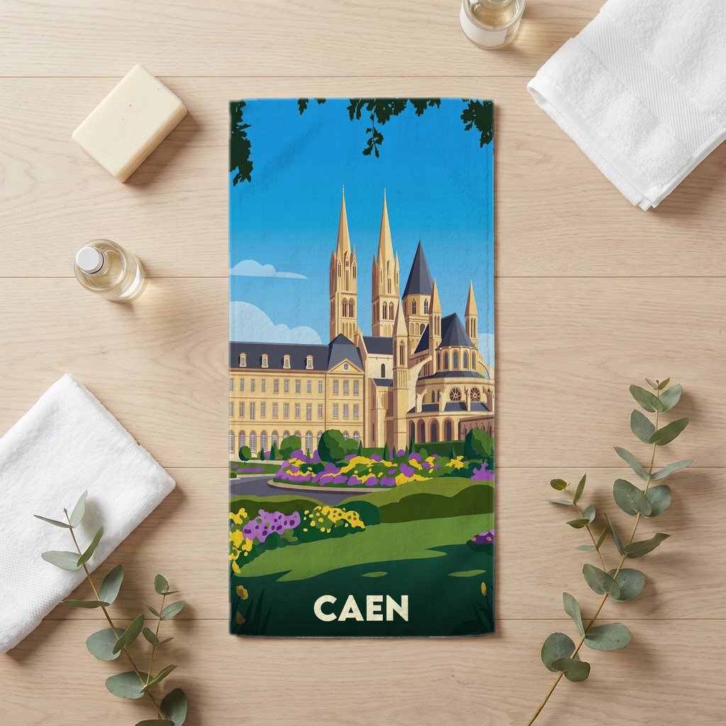 Serviette de bain 30 cm x 60 cm souvenir de Caen