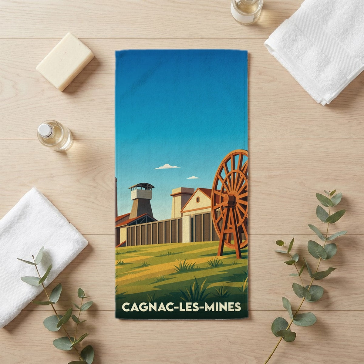 Serviette de bain 30 cm x 60 cm souvenir de Cagnac-les-Mines