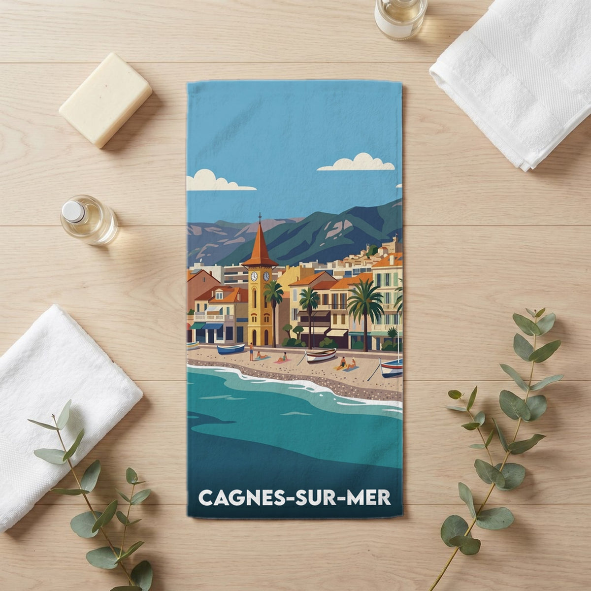 Serviette de bain 30 cm x 60 cm souvenir de Cagnes-sur-Mer
