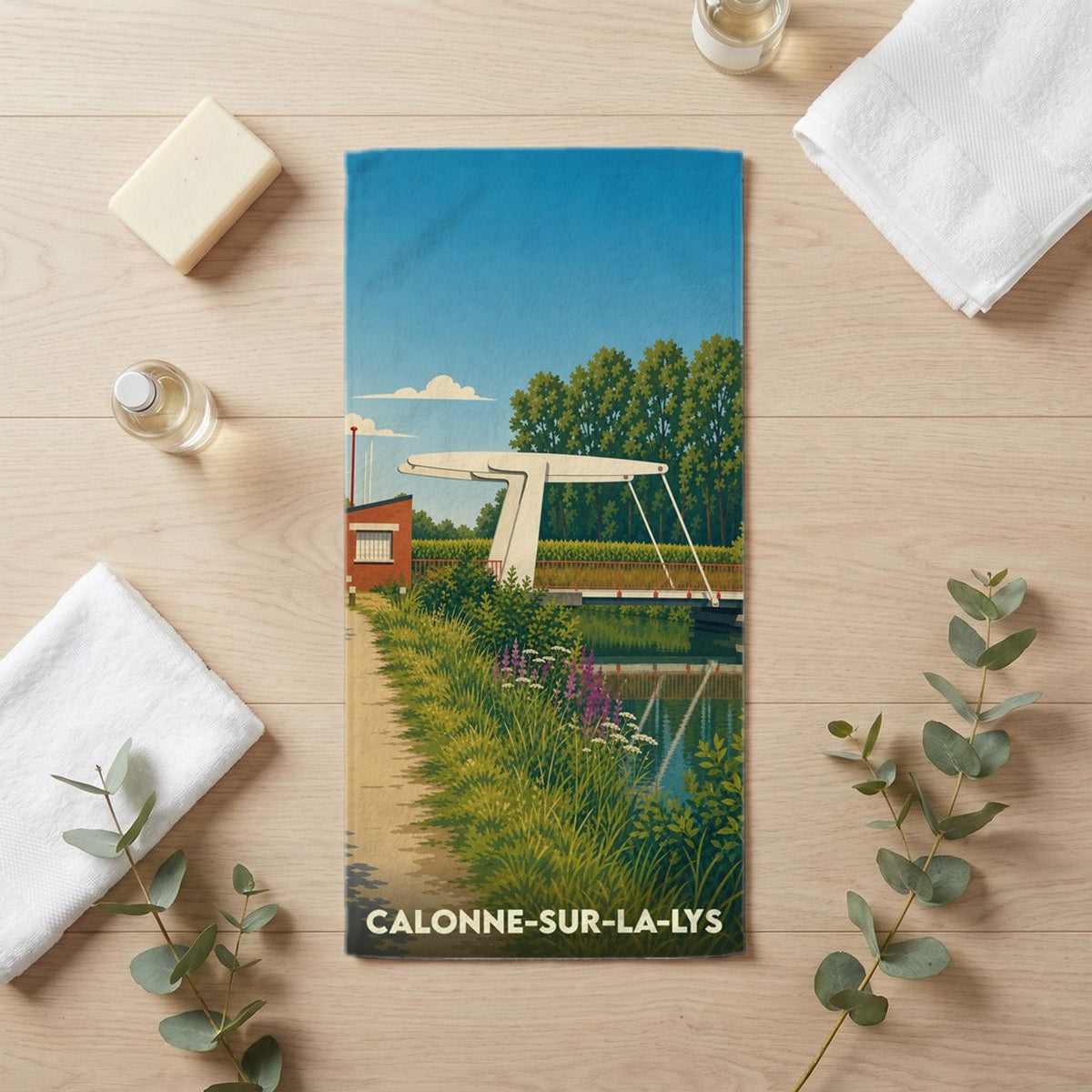 Serviette de bain 30 cm x 60 cm souvenir de Calonne-sur-la-Lys