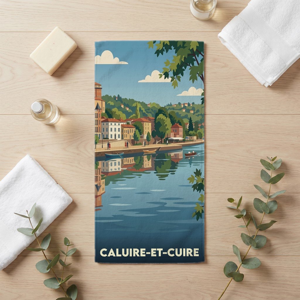 Serviette de bain 30 cm x 60 cm souvenir de Caluire-et-Cuire