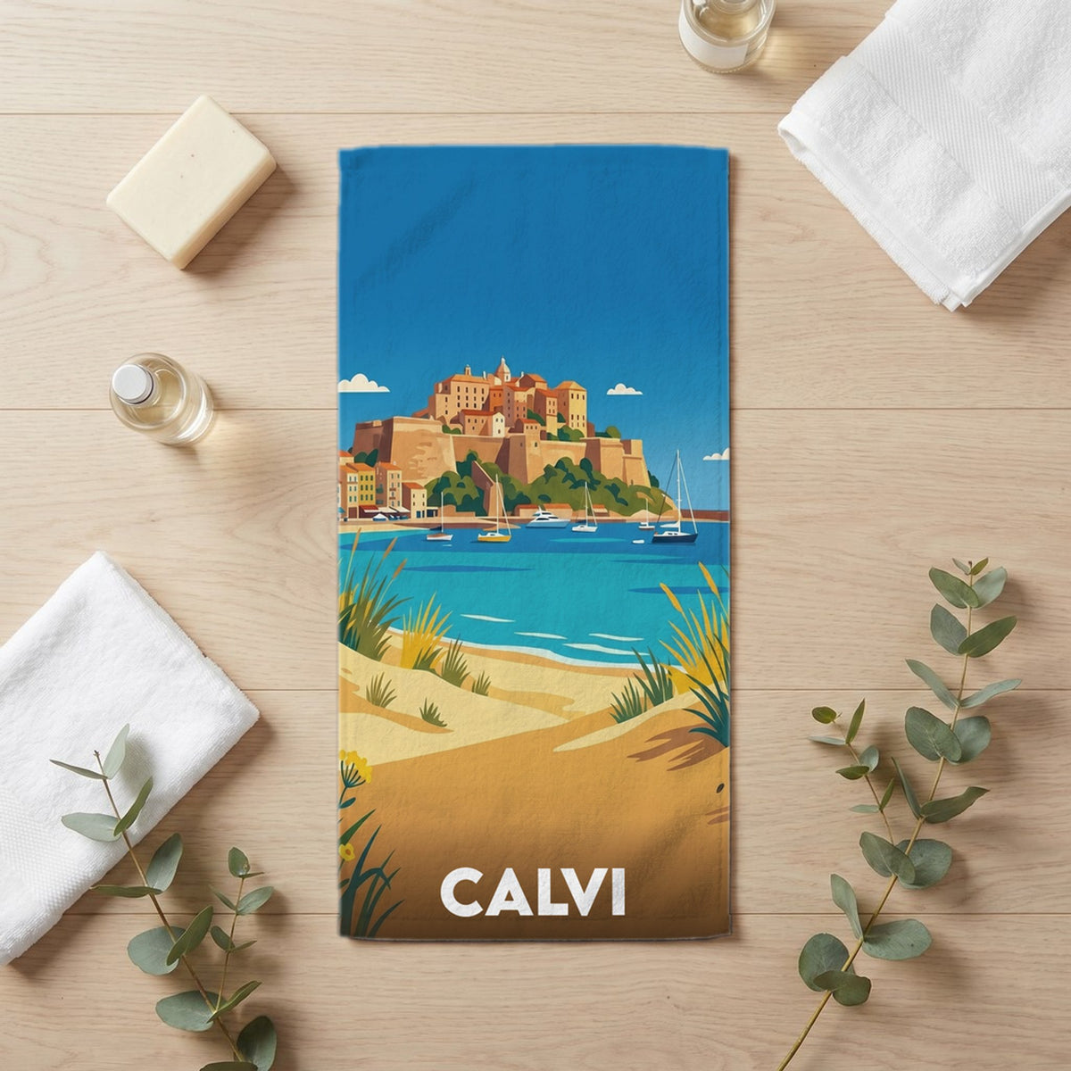 Serviette de bain 30 cm x 60 cm souvenir de Calvi