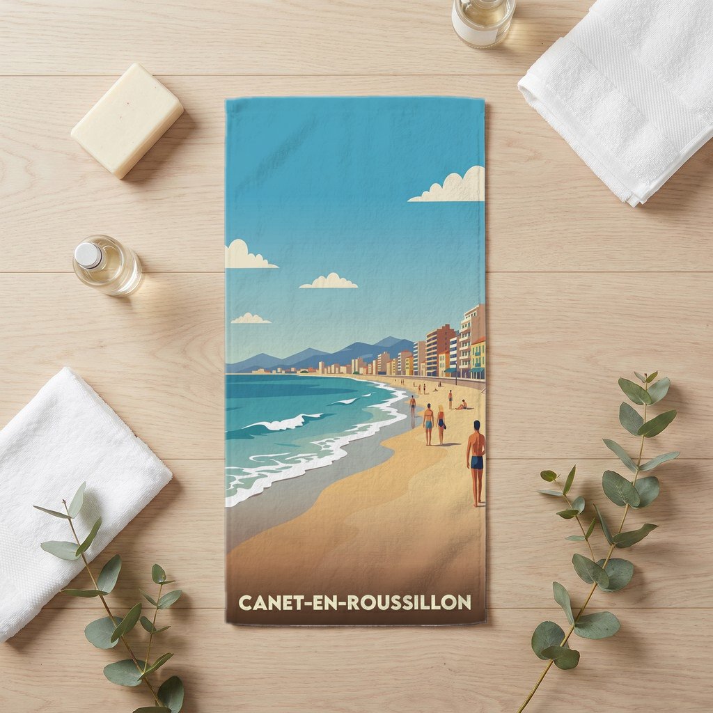 Serviette de bain 30 cm x 60 cm souvenir de Canet-en-Roussillon