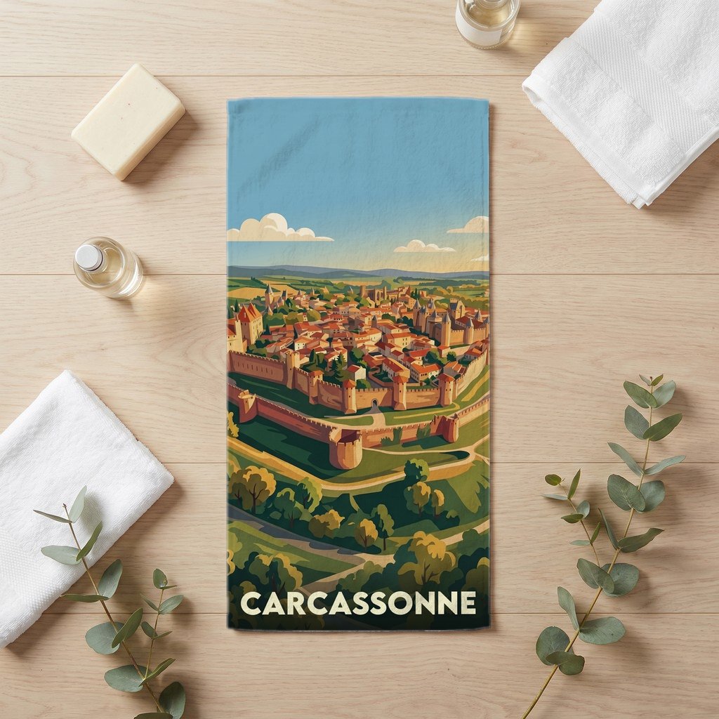 Serviette de bain 30 cm x 60 cm souvenir de Carcassonne