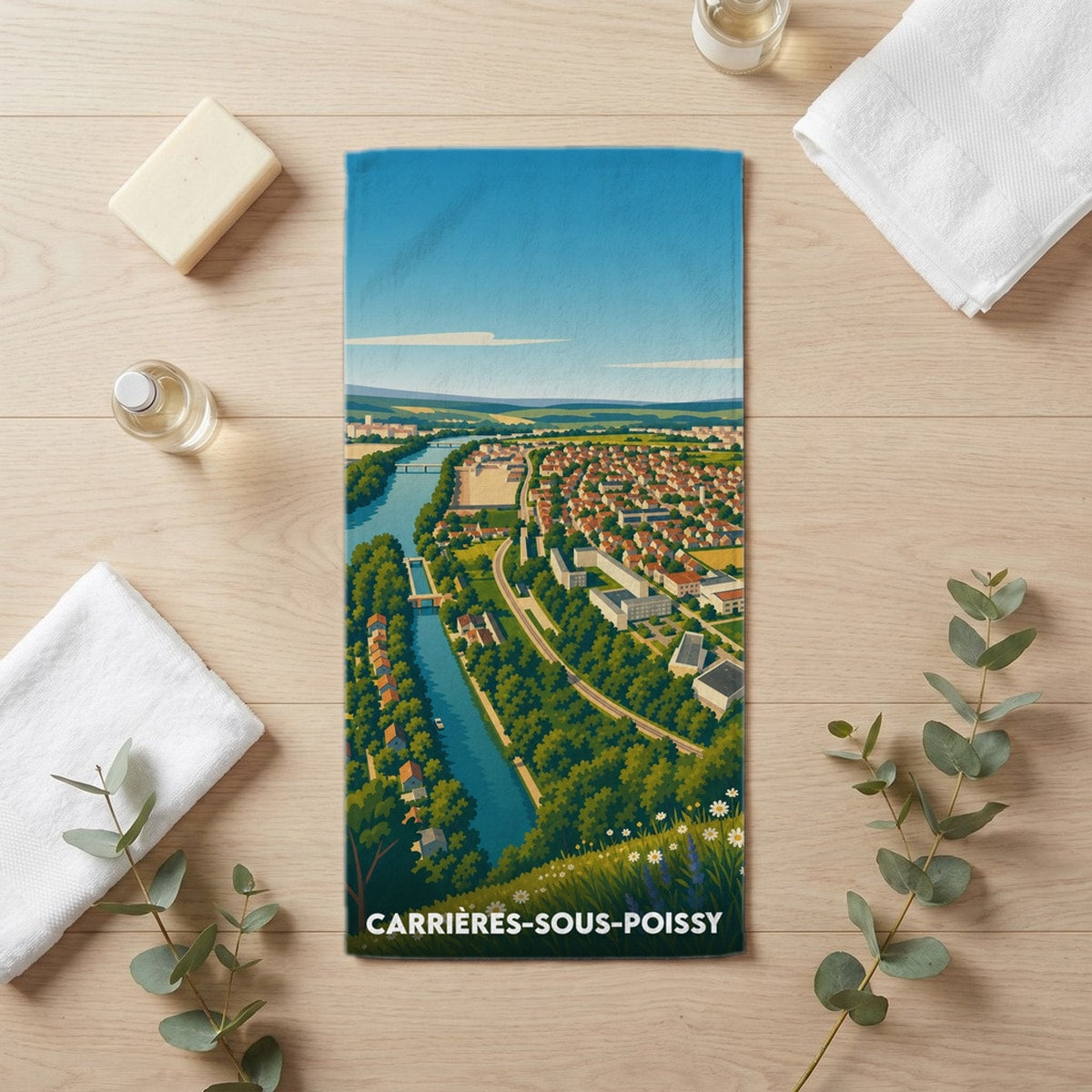 Serviette de bain 30 cm x 60 cm souvenir de Carrières-sous-Poissy