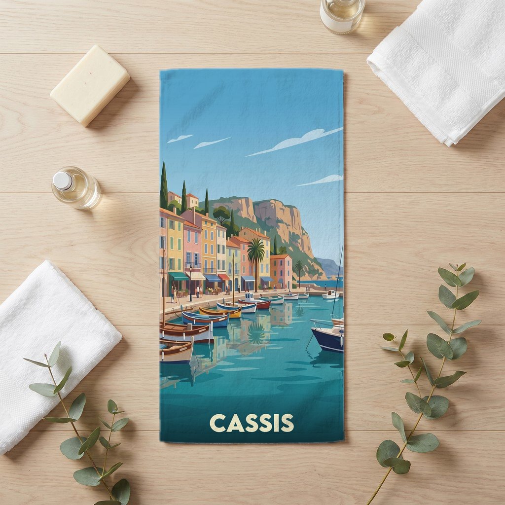 Serviette de bain 30 cm x 60 cm souvenir de Cassis