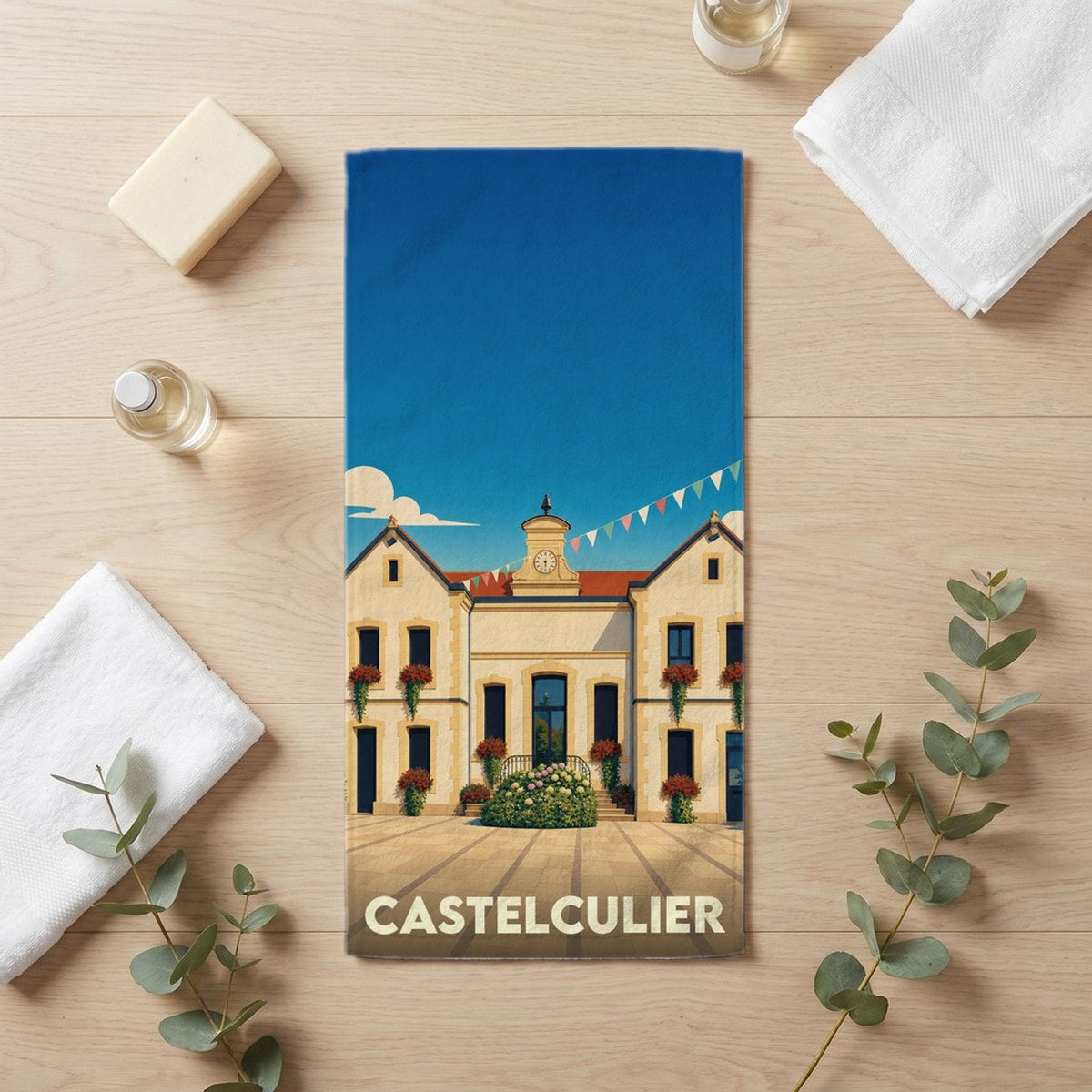Serviette de bain 30 cm x 60 cm souvenir de Castelculier
