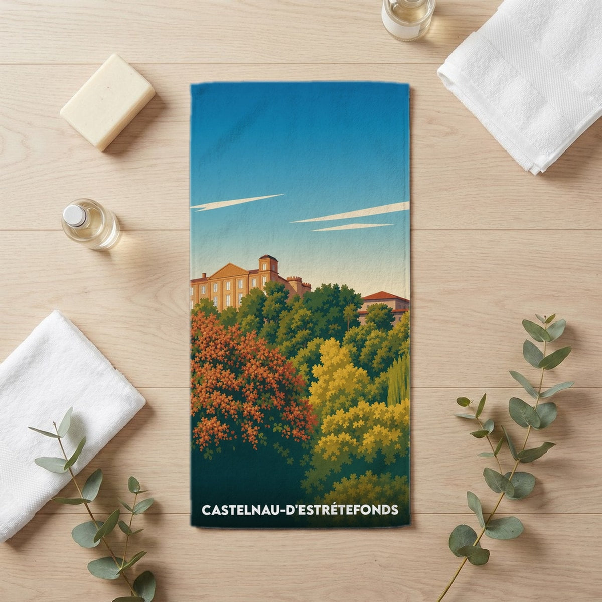 Serviette de bain 30 cm x 60 cm souvenir de Castelnau-d'Estrétefonds