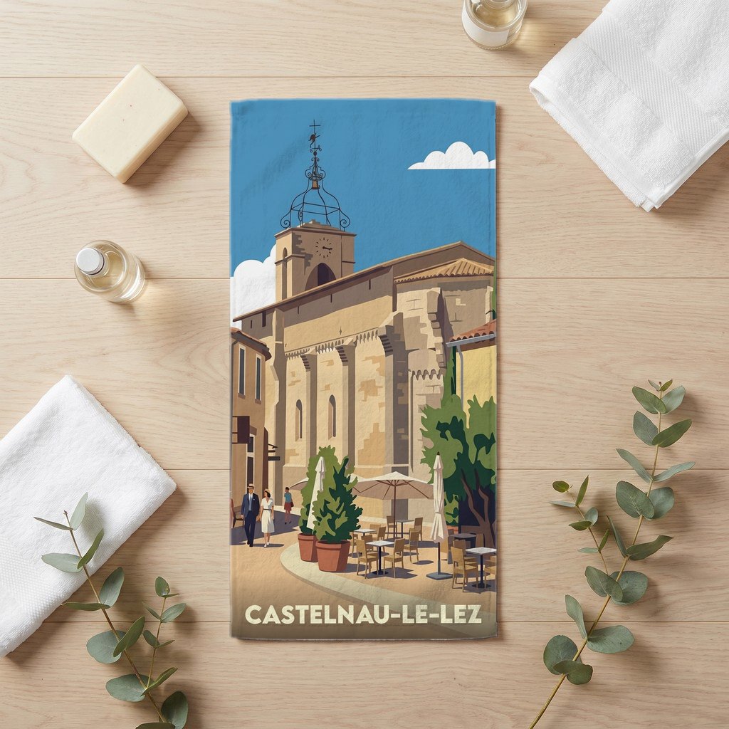 Serviette de bain 30 cm x 60 cm souvenir de Castelnau-le-Lez