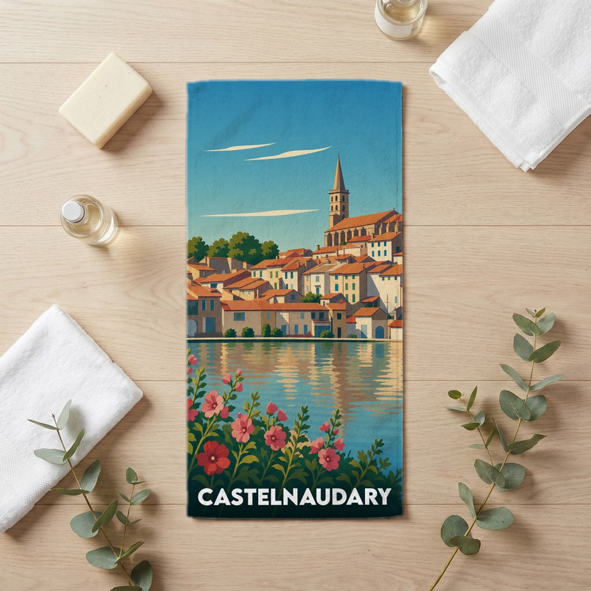Serviette de bain 30 cm x 60 cm souvenir de Castelnaudary