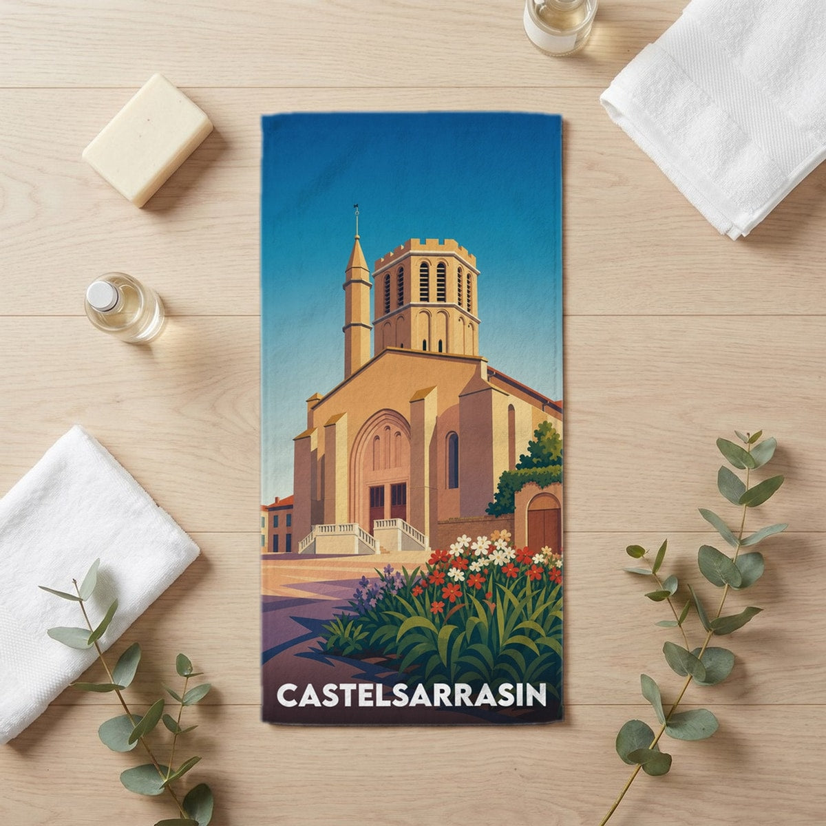 Serviette de bain 30 cm x 60 cm souvenir de Castelsarrasin
