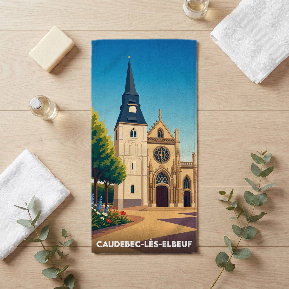 Serviette de bain 30 cm x 60 cm souvenir de Caudebec-lès-Elbeuf