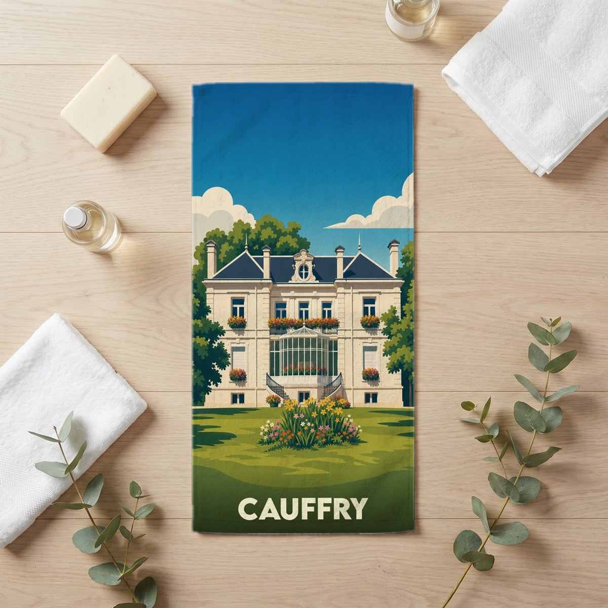 Serviette de bain 30 cm x 60 cm souvenir de Cauffry