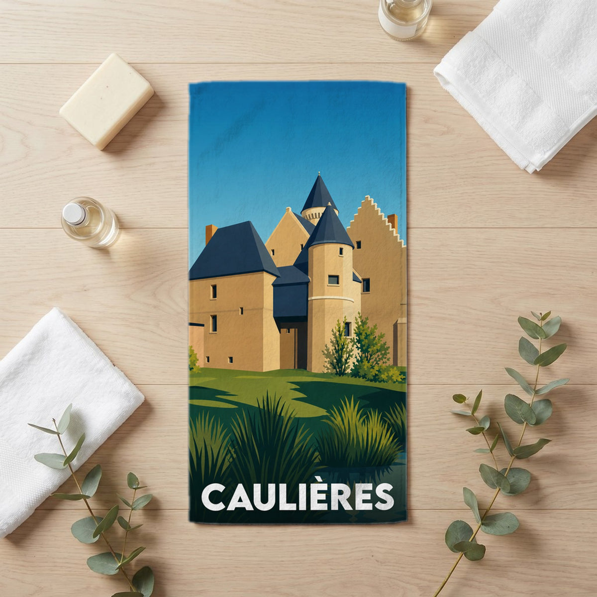 Serviette de bain 30 cm x 60 cm souvenir de Caulières