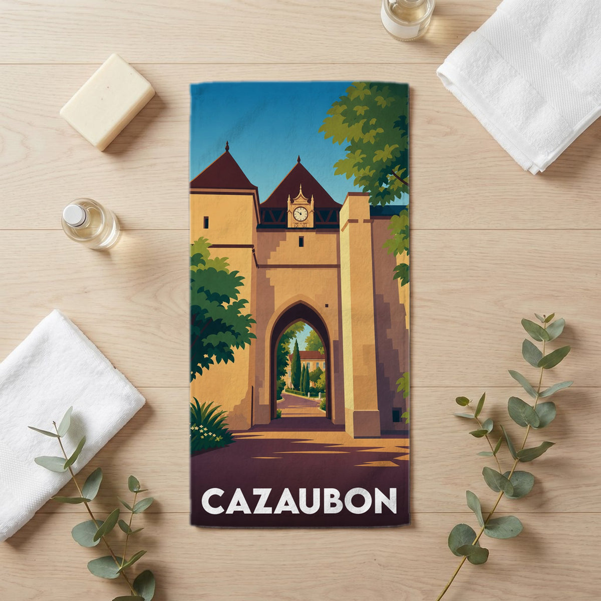 Serviette de bain 30 cm x 60 cm souvenir de Cazaubon