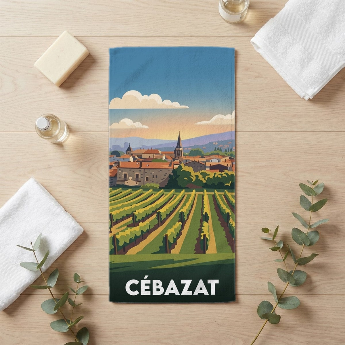Serviette de bain 30 cm x 60 cm souvenir de Cébazat