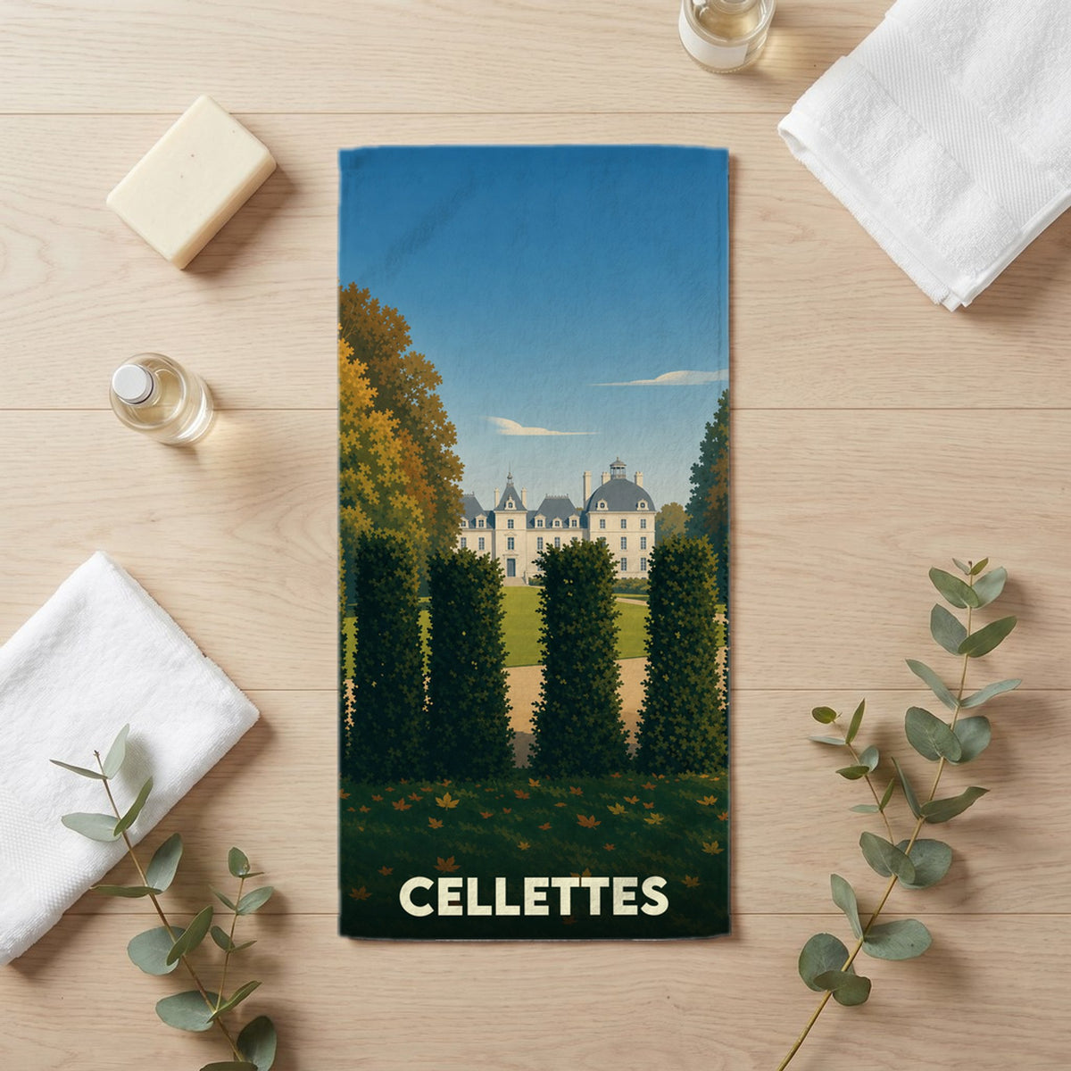 Serviette de bain 30 cm x 60 cm souvenir de Cellettes
