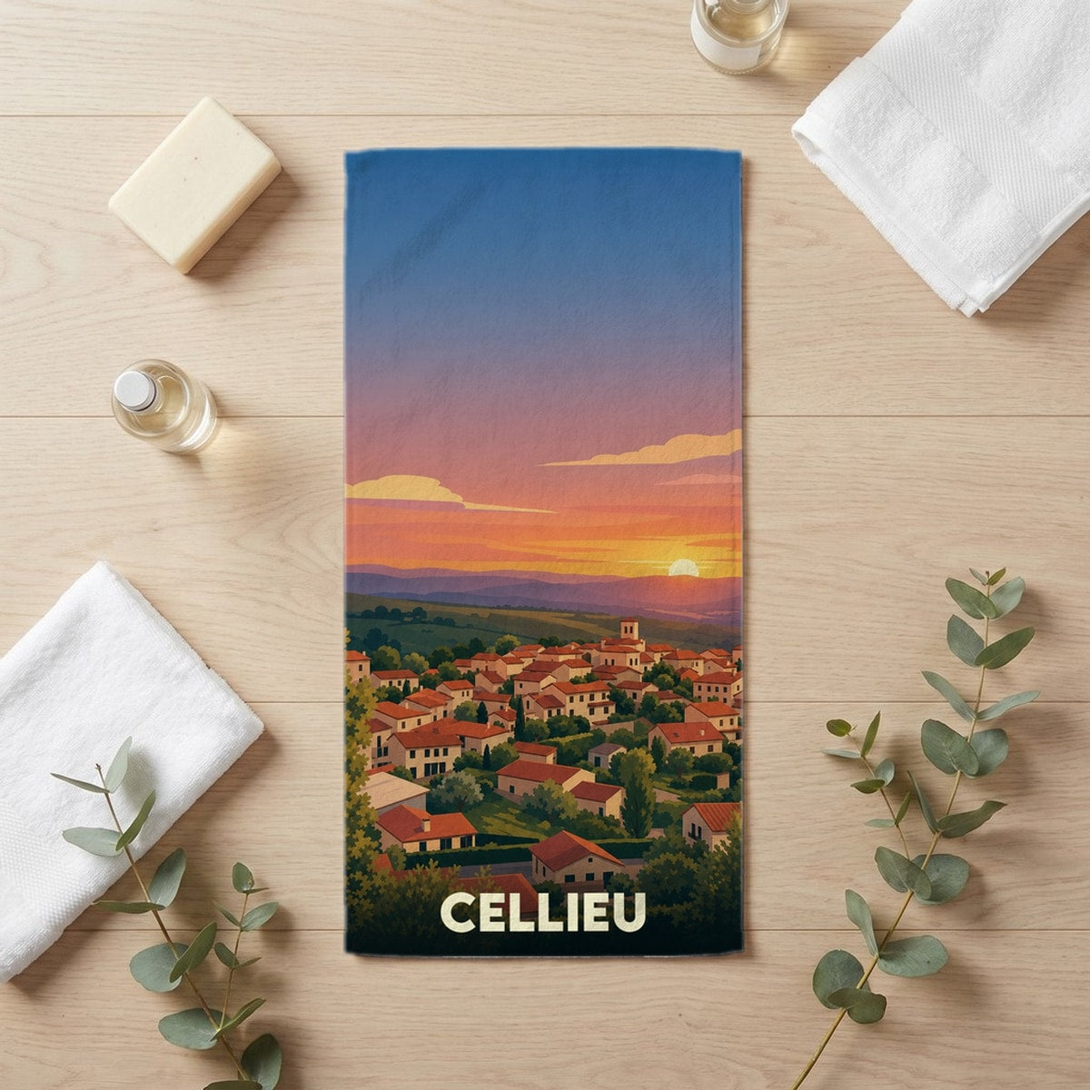 Serviette de bain 30 cm x 60 cm souvenir de Cellieu