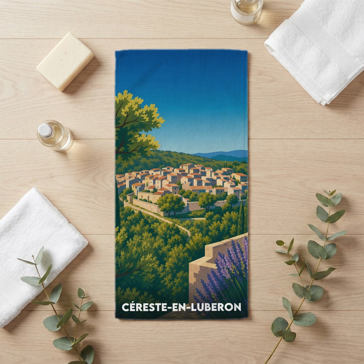 Serviette de bain 30 cm x 60 cm souvenir de Céreste-en-Luberon