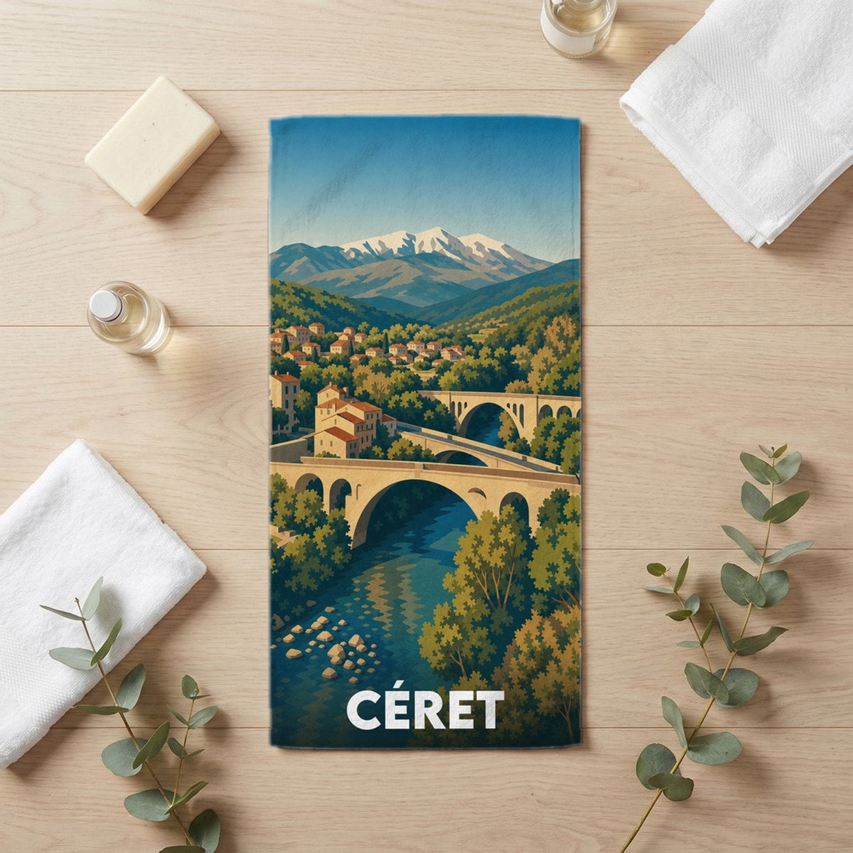 Serviette de bain 30 cm x 60 cm souvenir de Céret