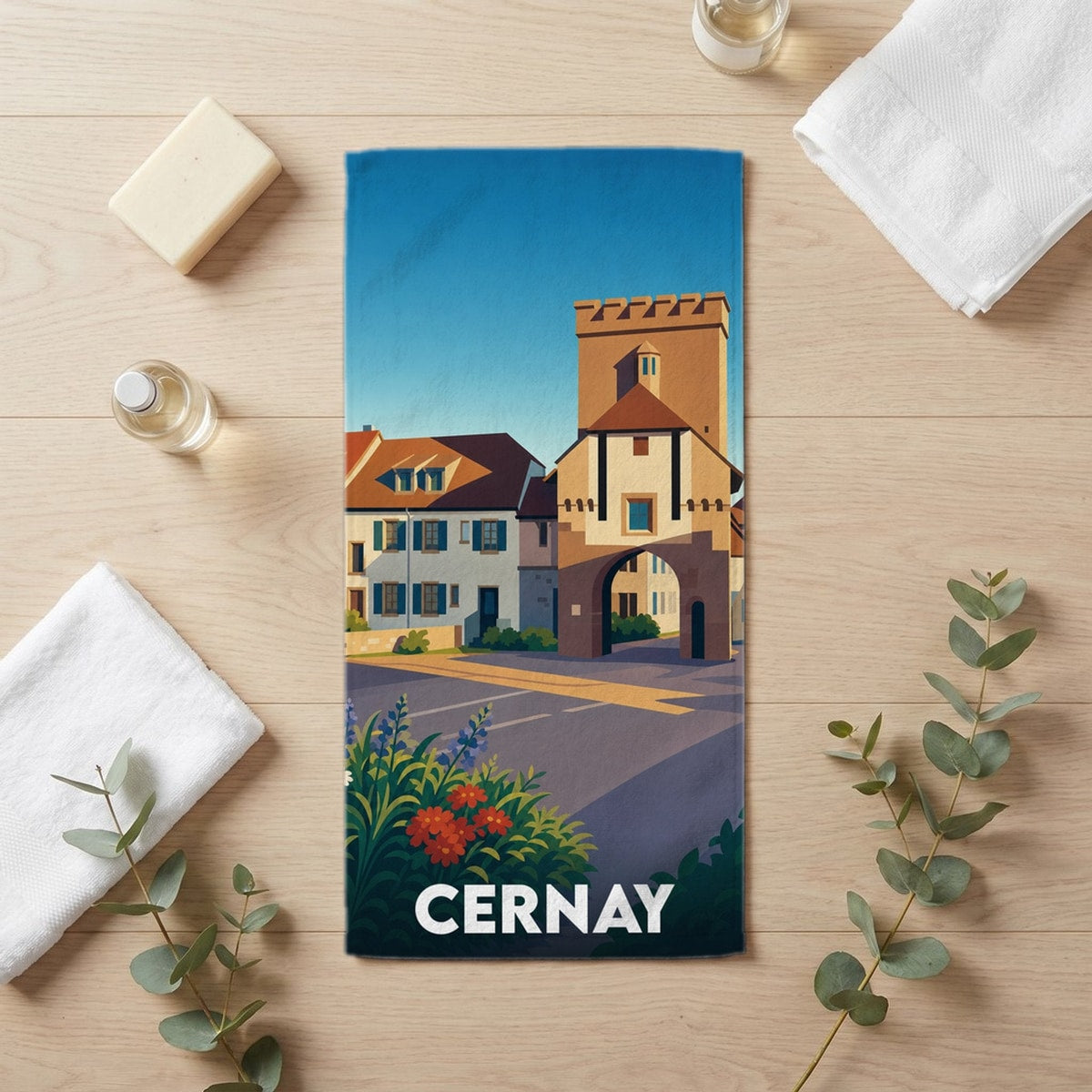Serviette de bain 30 cm x 60 cm souvenir de Cernay