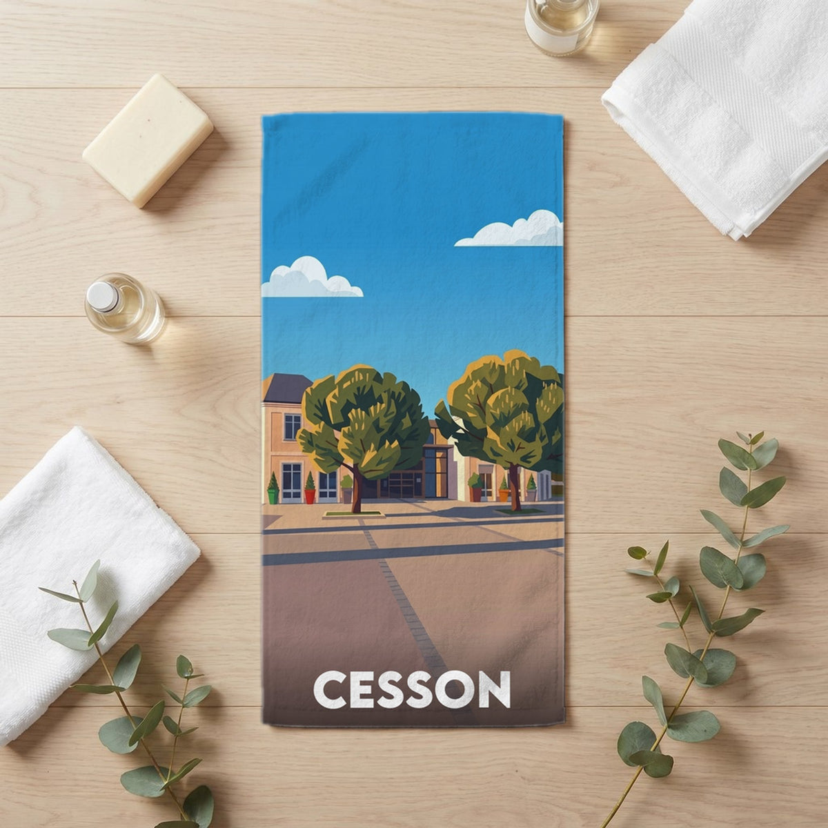 Serviette de bain 30 cm x 60 cm souvenir de Cesson