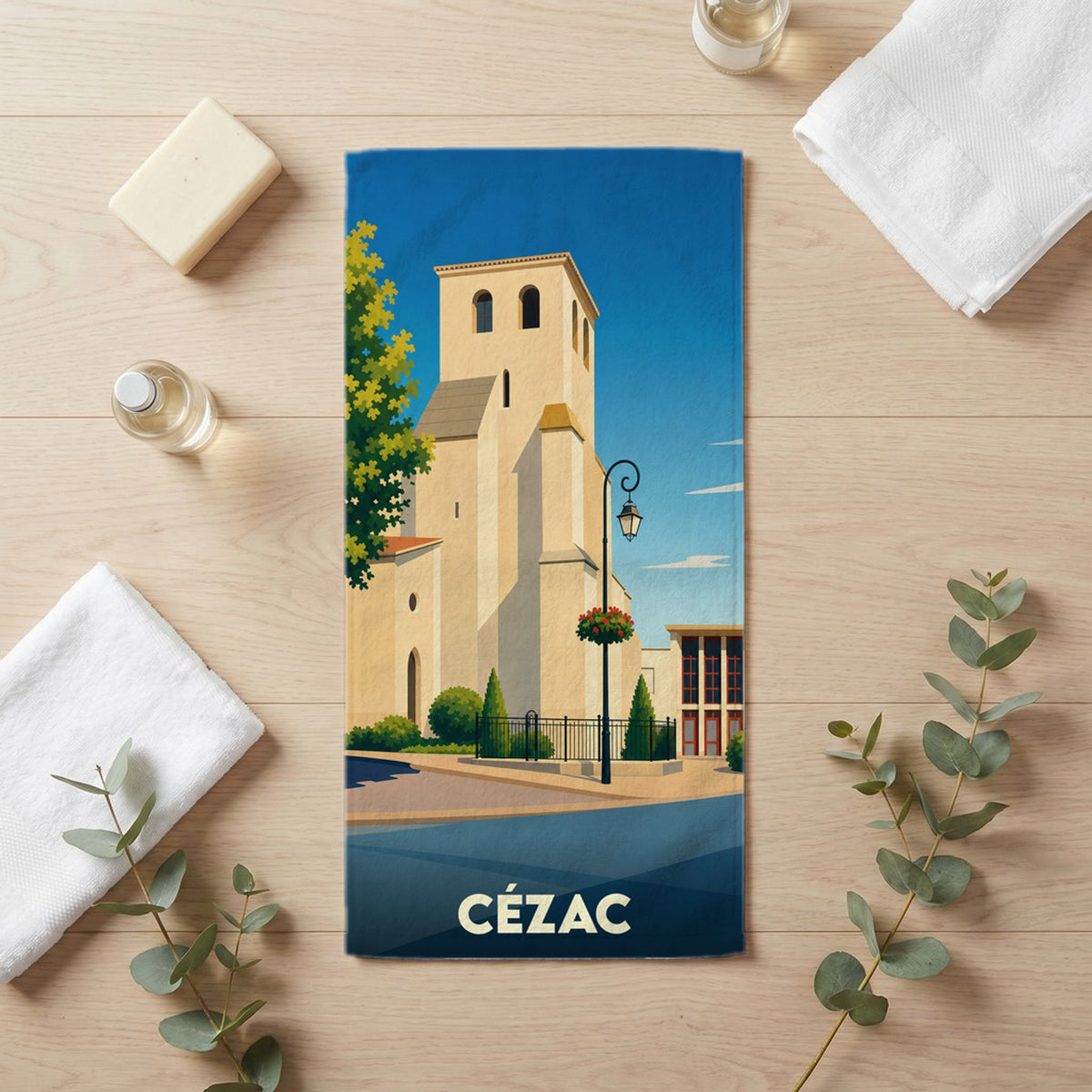 Serviette de bain 30 cm x 60 cm souvenir de Cézac
