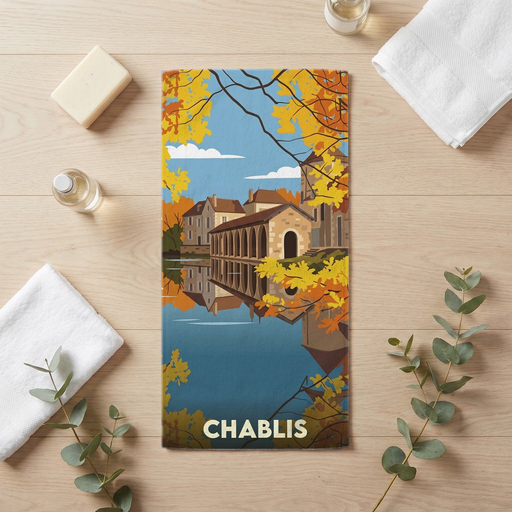 Serviette de bain 30 cm x 60 cm souvenir de Chablis