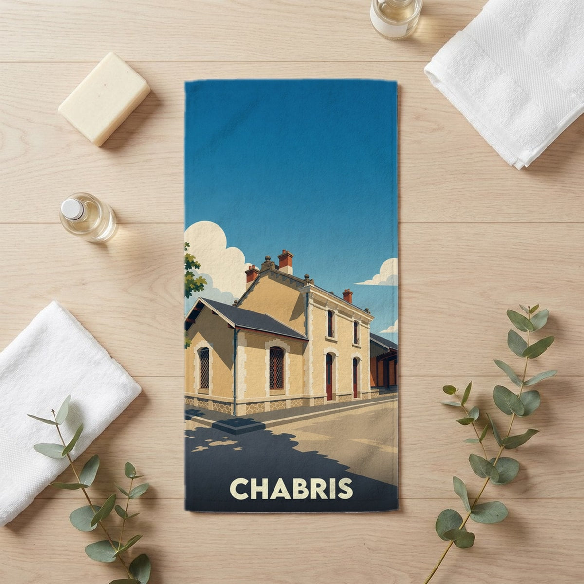 Serviette de bain 30 cm x 60 cm souvenir de Chabris