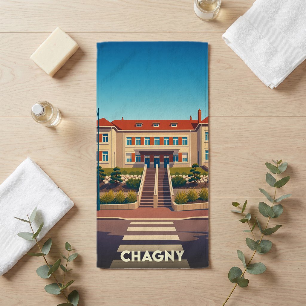 Serviette de bain 30 cm x 60 cm souvenir de Chagny