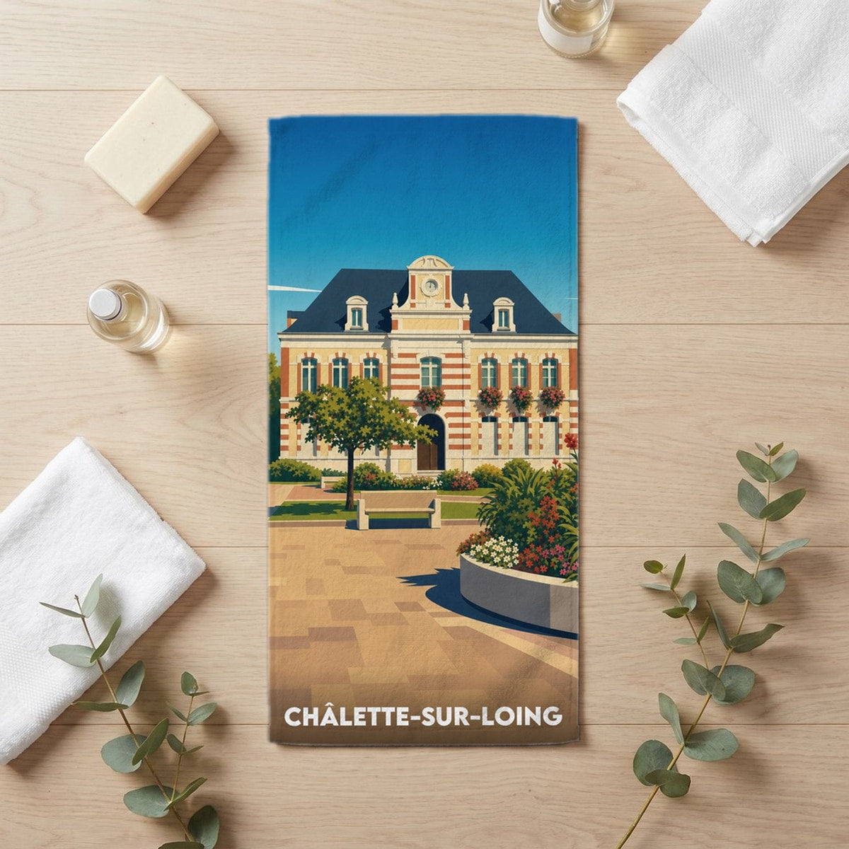 Serviette de bain 30 cm x 60 cm souvenir de Châlette-sur-Loing