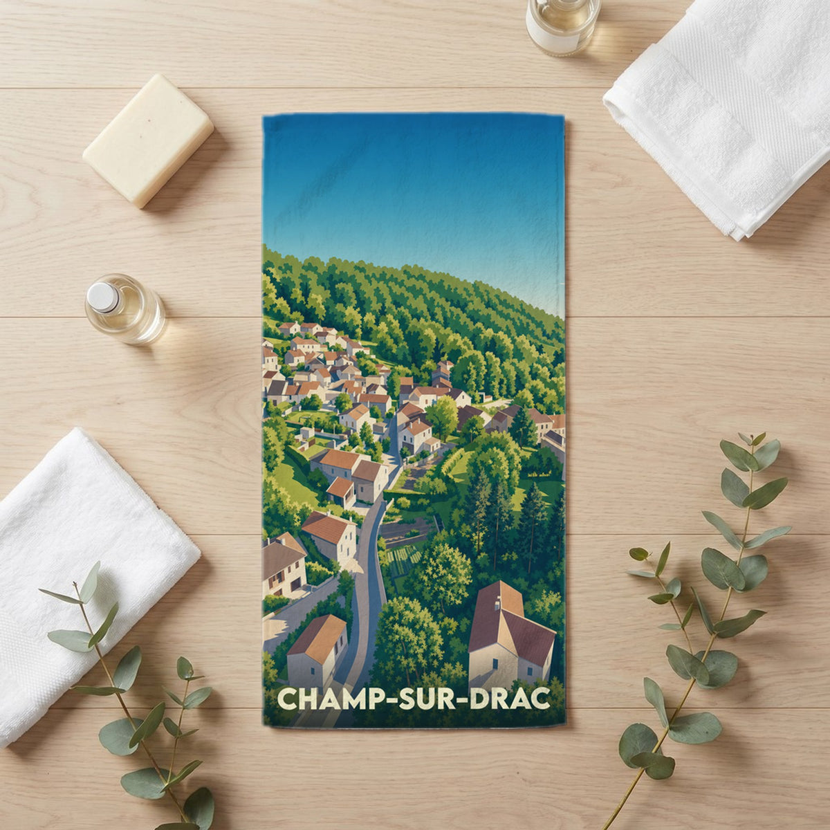 Serviette de bain 30 cm x 60 cm souvenir de Champ-sur-Drac