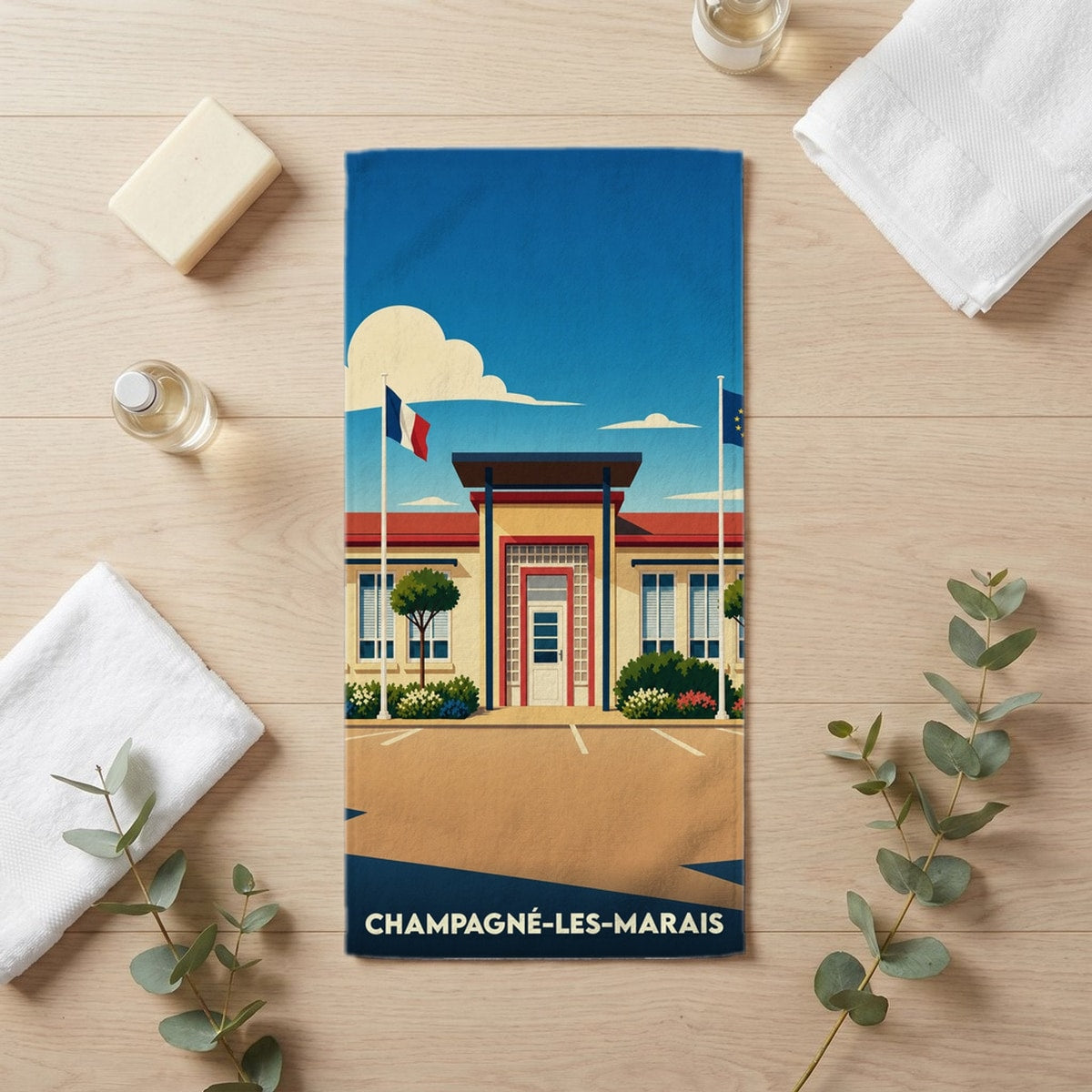 Serviette de bain 30 cm x 60 cm souvenir de Champagné-les-Marais