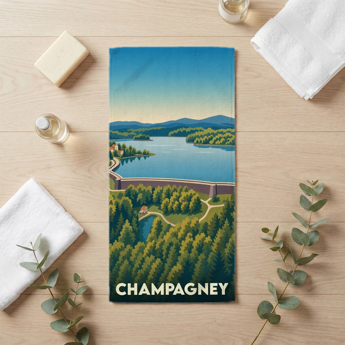 Serviette de bain 30 cm x 60 cm souvenir de Champagney