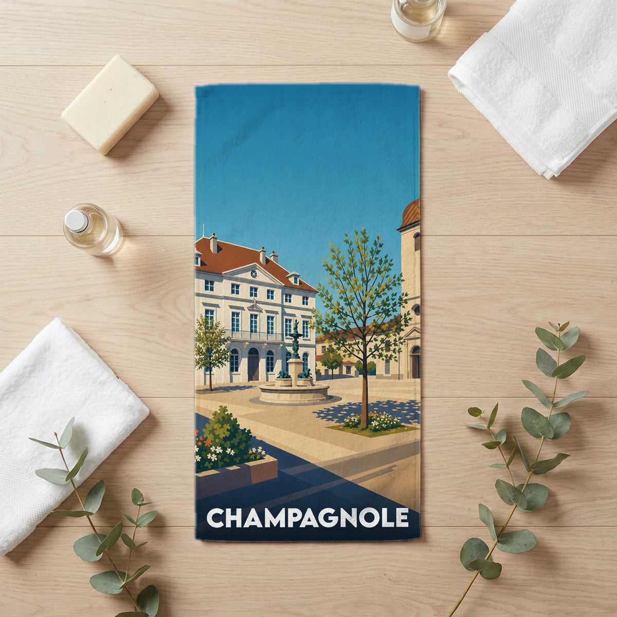 Serviette de bain 30 cm x 60 cm souvenir de Champagnole