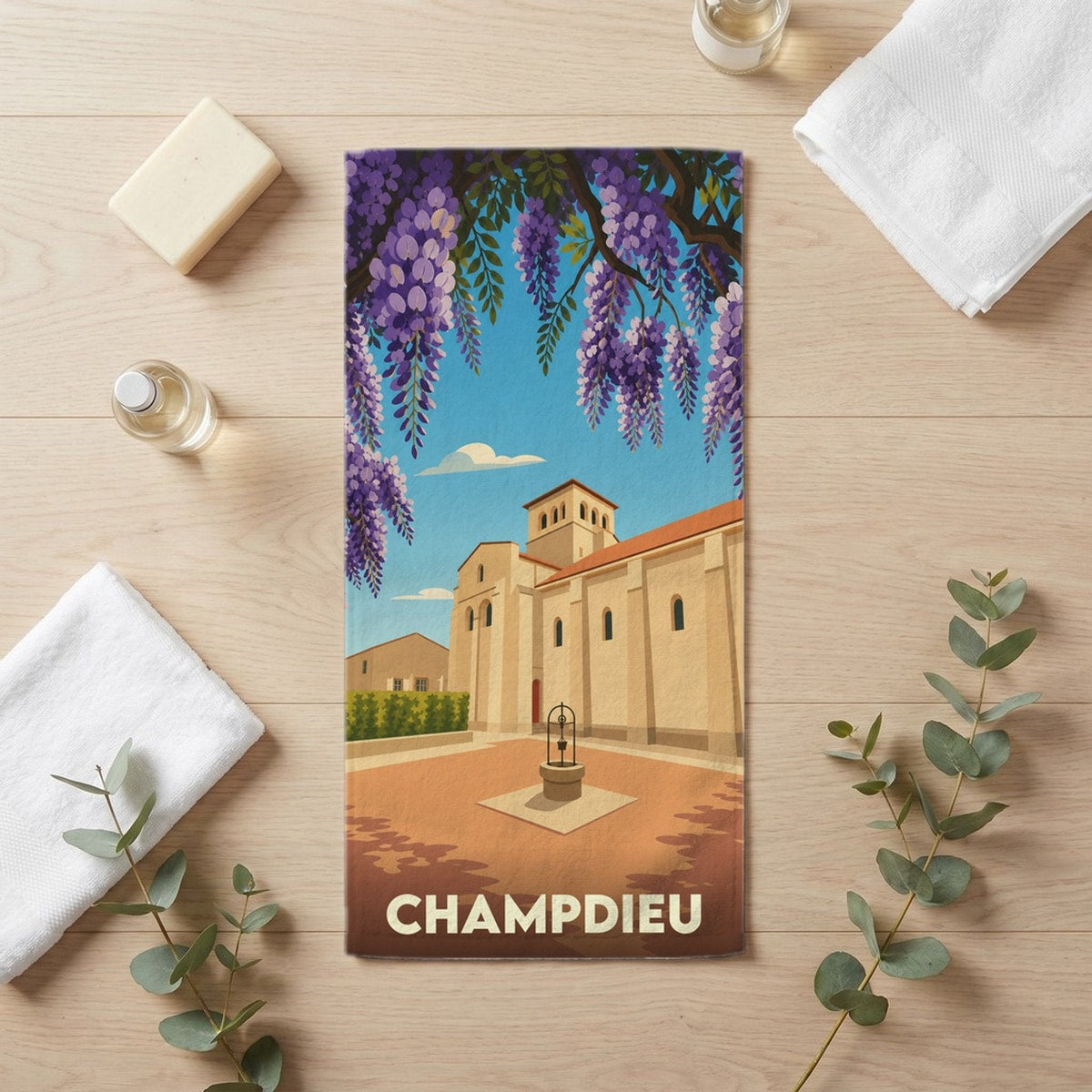 Serviette de bain 30 cm x 60 cm souvenir de Champdieu