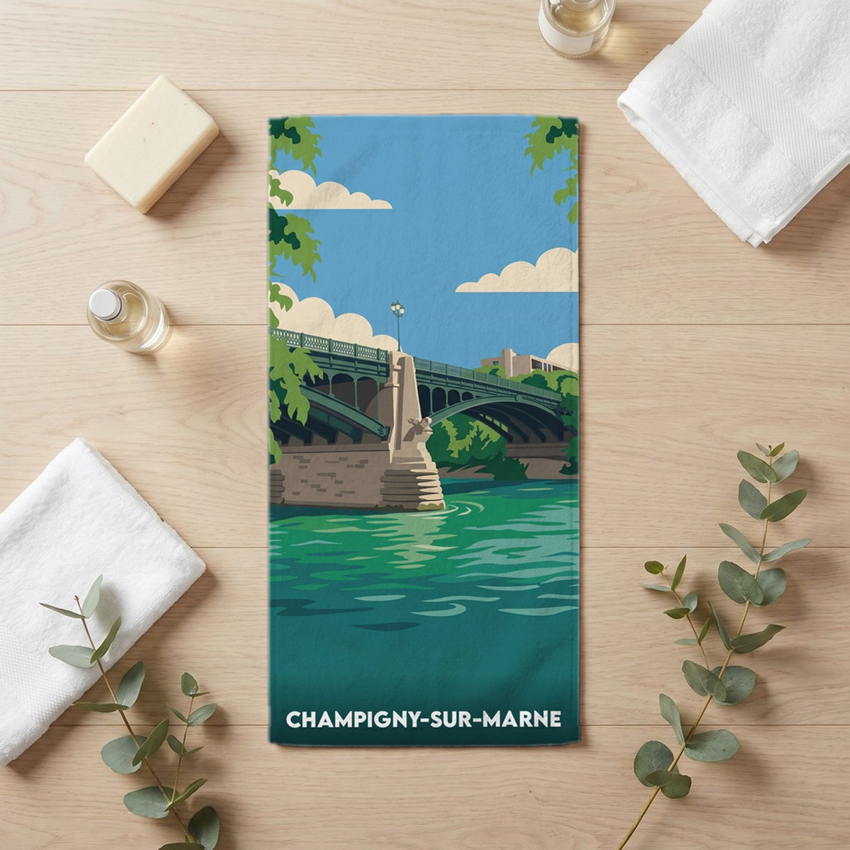 Serviette de bain 30 cm x 60 cm souvenir de Champigny-sur-Marne