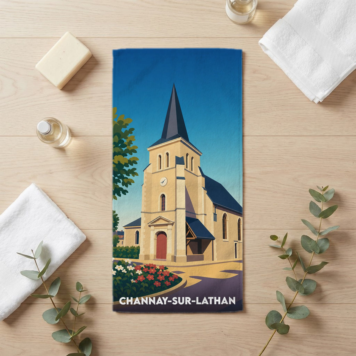 Serviette de bain 30 cm x 60 cm souvenir de Channay-sur-Lathan