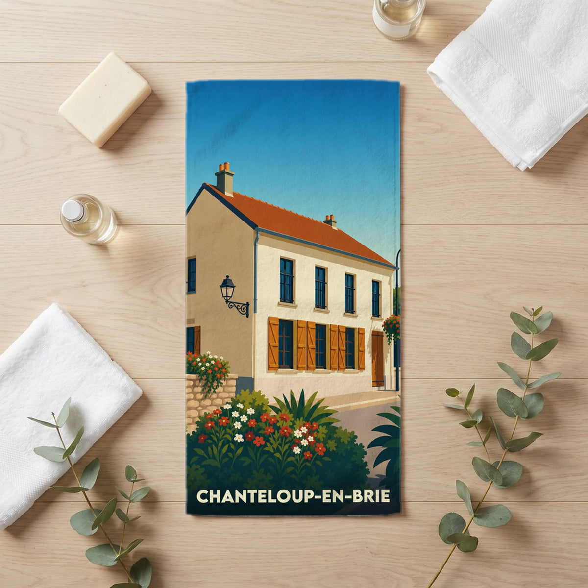 Serviette de bain 30 cm x 60 cm souvenir de Chanteloup-en-Brie