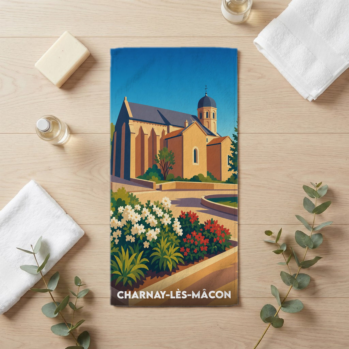 Serviette de bain 30 cm x 60 cm souvenir de Charnay-lès-Mâcon