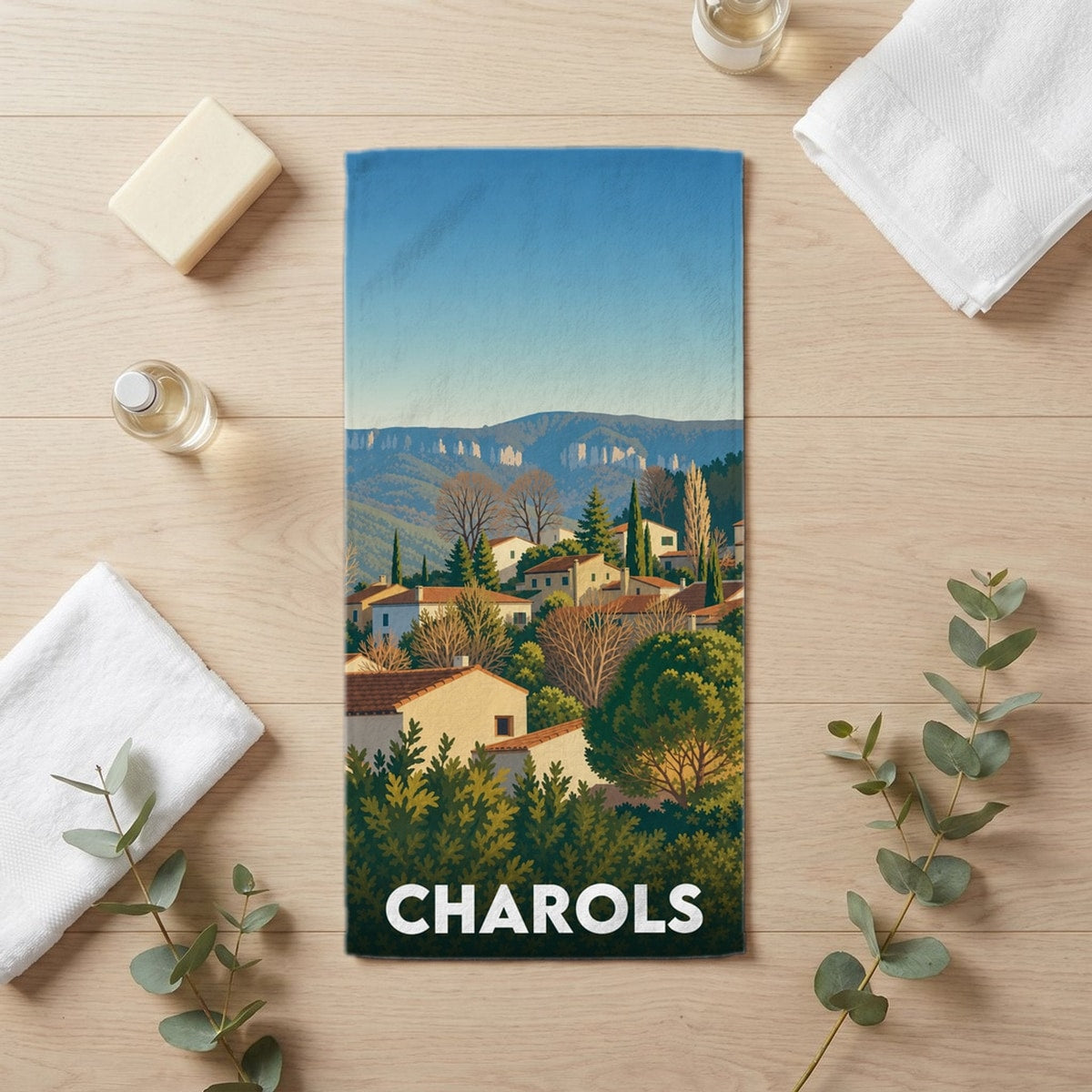 Serviette de bain 30 cm x 60 cm souvenir de Charols
