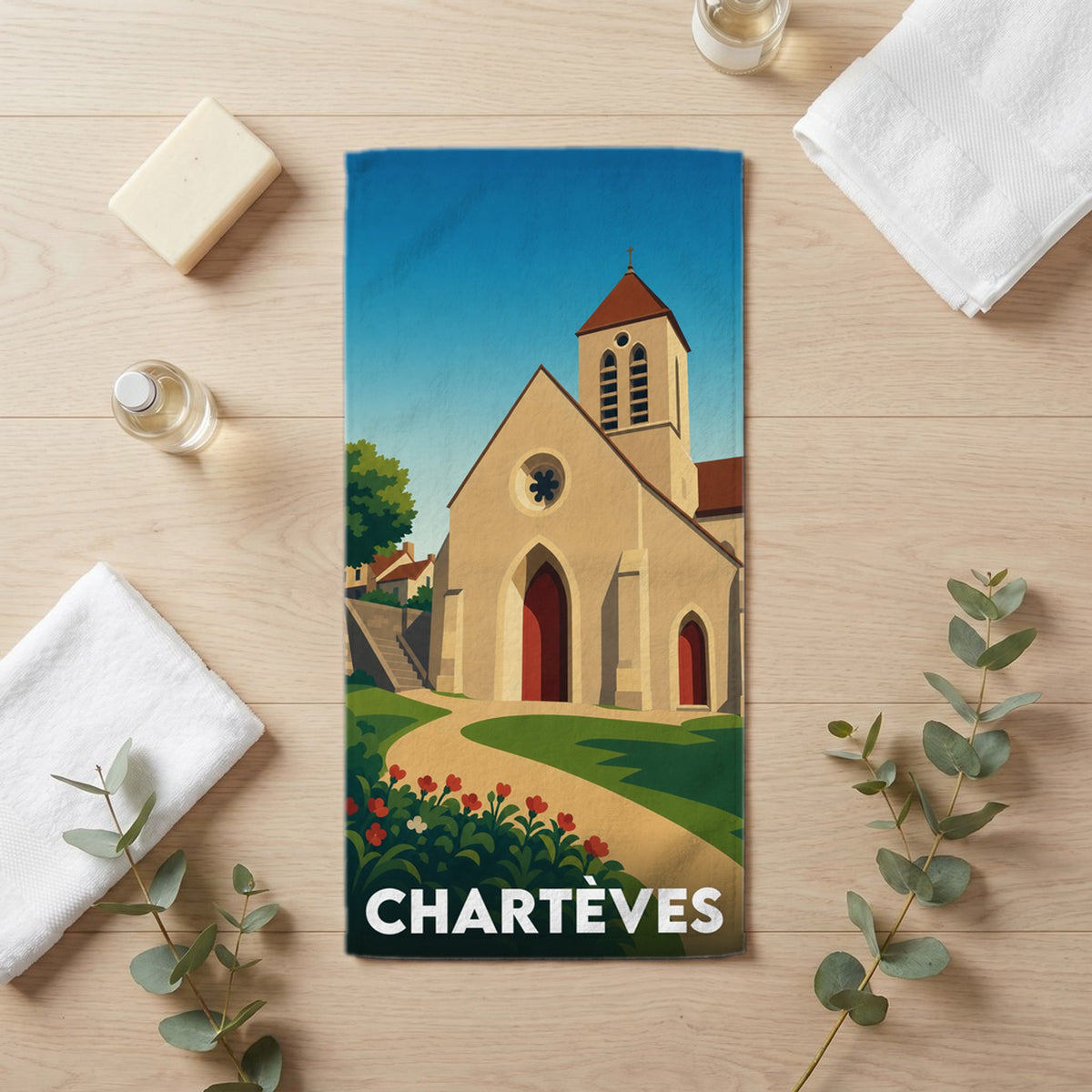Serviette de bain 30 cm x 60 cm souvenir de Chartèves